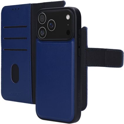 Mobiparts iPhone 17 Pro Max Hülle Echtes Leder Abnehmbare 2in1 Klapphülle Geldbörse - Blau