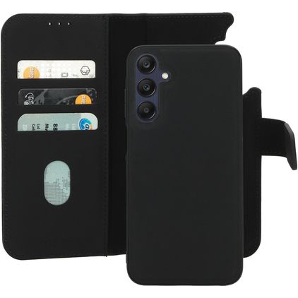 Mobiparts Samsung Galaxy A25 Hülle Echtes Leder Abnehmbare 2in1 Klapphülle Geldbörse - Schwarz