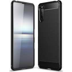 Mobigear Brushed Slim Sony Xperia 10 III TPU (flexibel) Backcover - Schwarz