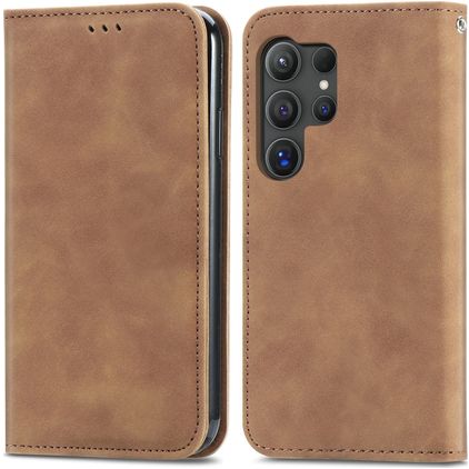 Mobigear Retro Slim Samsung Galaxy S25 Ultra Hülle Klapphülle Geldbörse - Braun
