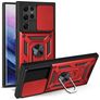 Mobigear Armor Ring Cam Slide Samsung Galaxy S22 Ultra Hülle Hardcase Backcover Stoßfest mit Ringhalter - Rot