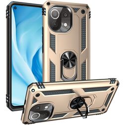 Mobigear Armor Ring Xiaomi Mi 11 Lite Hülle Hardcase Backcover Stoßfest mit Ringhalter - Gold