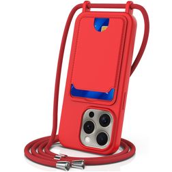 Mobigear Lanyard Card iPhone 16 Pro Silikon Handykette mit Kartenhalter - Rot