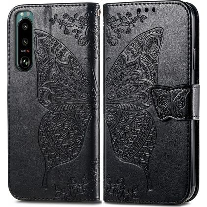 Mobigear Butterfly Sony Xperia 5 IV Hülle Klapphülle Geldbörse - Schwarz