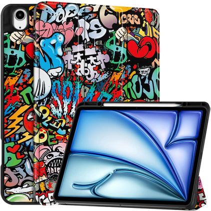 Mobigear Tri-Fold iPad Air 13 Zoll (2026) Klapphülle + Stylus-Halter - Graffiti