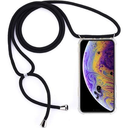 Mobigear Lanyard iPhone X Flexibles TPU Handykette - Transparent / Schwarz