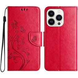 Mobigear Flowers iPhone 16 Pro Hülle Klapphülle Geldbörse - Rot
