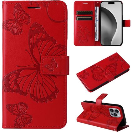Mobigear Butterfly iPhone 16 Pro Max Hülle Klapphülle Geldbörse - Rot