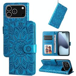 Mobigear Sunflower iPhone 17 Pro Hülle Klapphülle Geldbörse - Blau