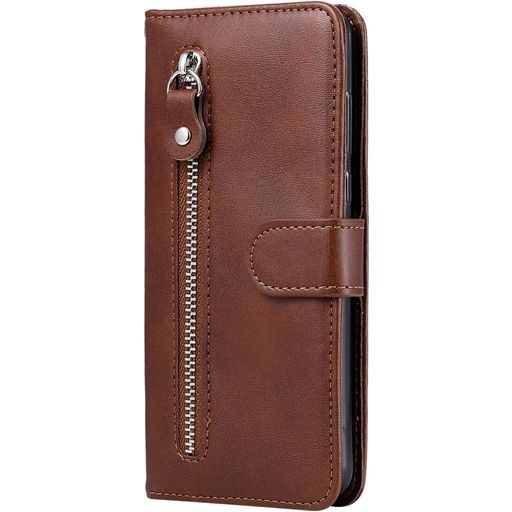 Mobigear Zipper Huawei P40 Lite 5G Hülle Klapphülle Geldbörse - Braun