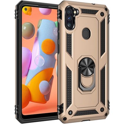 Mobigear Armor Ring Samsung Galaxy A11 Hülle Hardcase Backcover Stoßfest mit Ringhalter - Gold