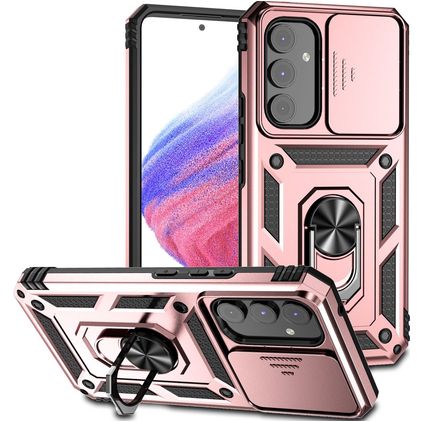 Mobigear Armor Ring Cam Slide Samsung Galaxy A54 Hülle Hardcase Backcover Stoßfest mit Ringhalter und Kamera Slider - Roségold