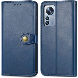 Mobigear Snap Button Xiaomi 12 Pro Hülle Klapphülle Geldbörse - Blau