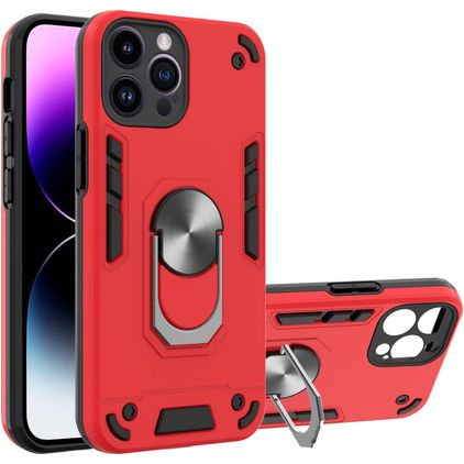 Mobigear Armor Ring iPhone 14 Pro Max Hülle Hardcase Backcover Stoßfest mit Ringhalter - Rot