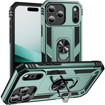 Mobigear Armor Ring iPhone 18 Pro Hülle Hardcase Backcover Stoßfest mit Ringhalter - Grün