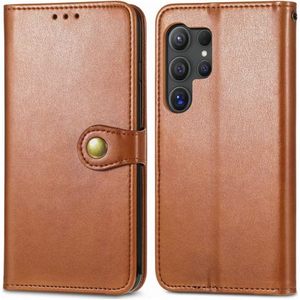 Mobigear Snap Button Samsung Galaxy S25 Hülle Klapphülle Geldbörse - Braun