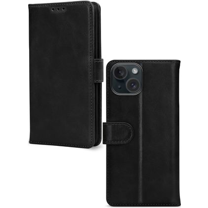 Mobilize Wallet iPhone 15 Plus Hülle Echtes Leder Klapphülle Geldbörse - Schwarz