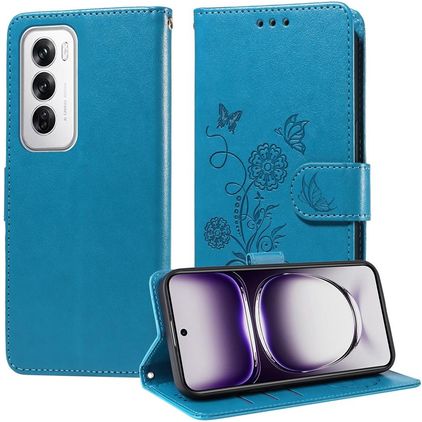 Mobigear Flowers OPPO Reno 12 Pro Klapphülle Portemonnaie - Blau