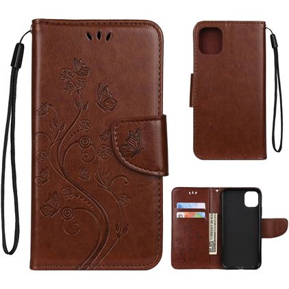 Mobigear Flowers iPhone 11 Hülle Klapphülle Geldbörse - Braun