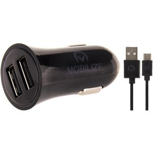 Mobilize Dual USB Auto Ladegerät USB-C 1 Meter 12W 2.4A - Schwarz