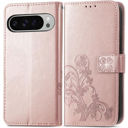Mobigear Clover Google Pixel 9 Pro XL Hülle Klapphülle Geldbörse - Roségold