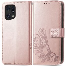 Mobigear Clover OPPO Find X5 Pro Hülle Klapphülle Geldbörse - Roségold