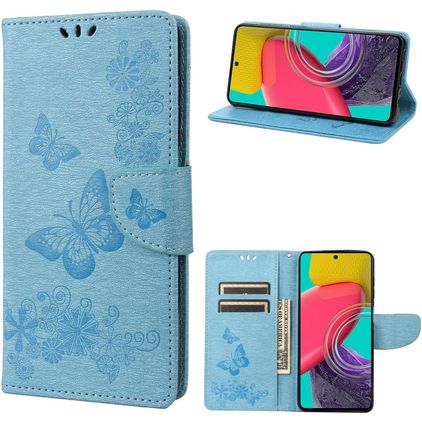 Mobigear Butterfly Samsung Galaxy M53 Hülle Klapphülle Geldbörse - Blau