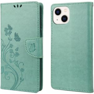 Mobigear Flowers iPhone 14 Plus Hülle Klapphülle Geldbörse - Grün