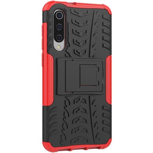 Mobigear Tire Xiaomi Mi 9 SE Hülle Hardcase Backcover Stoßfest mit Ständer - Schwarz / Rot