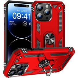 Mobigear Armor Ring iPhone 16 Pro Hülle Hardcase Backcover Stoßfest mit Ringhalter - Rot