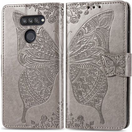 Mobigear Butterfly LG K50s Hülle Klapphülle Geldbörse - Grau