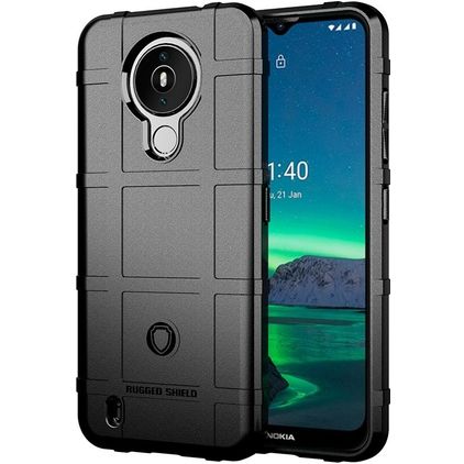 Mobigear Rugged Shield Nokia 1.4 Hülle Flexibles TPU Backcover Stoßfest - Schwarz