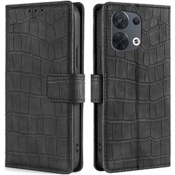 Mobigear Croco OPPO Reno 8 5G Hülle Klapphülle Geldbörse - Schwarz
