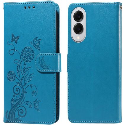 Mobigear Flowers Samsung Galaxy S25 Edge Hülle Klapphülle Geldbörse - Blau