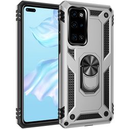 Mobigear Armor Ring Huawei P40 Hülle Hardcase Backcover Stoßfest mit Ringhalter - Silber