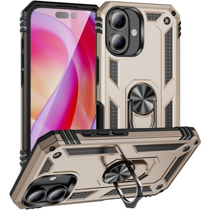 Mobigear Armor Ring iPhone 16 Plus Hülle Hardcase Backcover Stoßfest mit Ringhalter - Gold