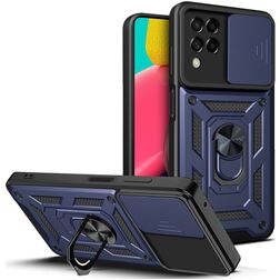 Mobigear Armor Ring Cam Slide Samsung Galaxy M53 Hülle Hardcase Backcover Stoßfest mit Ringhalter - Blau