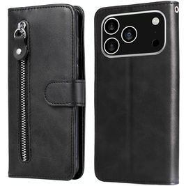 Mobigear Zipper iPhone 17 Pro Hülle Klapphülle Geldbörse - Schwarz