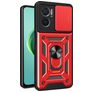 Mobigear Armor Ring Cam Slide Xiaomi Redmi 10 5G Hülle Hardcase Backcover Stoßfest mit Ringhalter und Kamera Slider - Rot