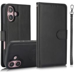 Mobigear Wallet iPhone 16 Hülle Abnehmbare 2in1 Klapphülle Geldbörse - Schwarz