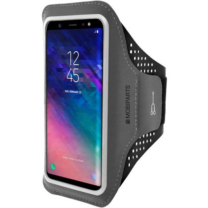 Mobiparts Comfort Fit Handyhalterung Joggen Samsung Galaxy A6 Plus (2018) Sporthülle Neopren Sportarmband - Schwarz
