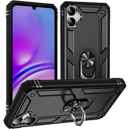 Mobigear Armor Ring Samsung Galaxy A05 Hülle Hardcase Backcover Stoßfest mit Ringhalter - Schwarz