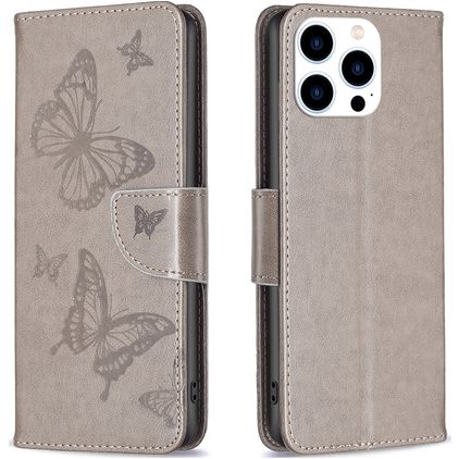 Mobigear Butterfly iPhone 16 Pro Hülle Klapphülle Geldbörse - Grau