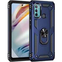 Mobigear Armor Ring Motorola Moto G60 Hülle Hardcase Backcover Stoßfest mit Ringhalter - Blau