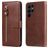 Mobigear Zipper Samsung Galaxy S23 Ultra Hülle Klapphülle Geldbörse - Braun