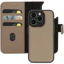 Mobiparts iPhone 15 Pro MagSafe Hülle Echtes Leder Abnehmbare 2in1 Klapphülle Geldbörse - Taupe