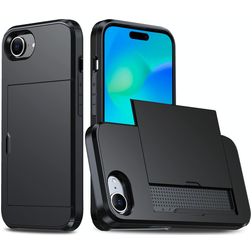 Mobigear Card iPhone 16e Hülle Hardcase Backcover Stoßfest mit Kartenhalter - Schwarz