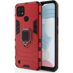 Mobigear Armor Ring Realme C21 Hülle Hardcase Backcover Stoßfest mit Ringhalter - Rot