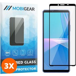 Mobigear Premium Sony Xperia 10 III Panzerglas Gehärtetes Glas Displayschutz - Hüllenfreundlich - Schwarz (3er Pack)