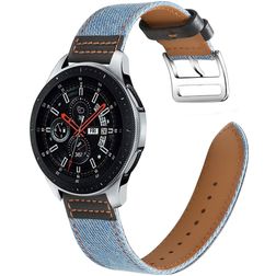 Mobigear Denim Leder Smartwatch Armband Dornschließe - 22-mm-Universalanschluss - Blau